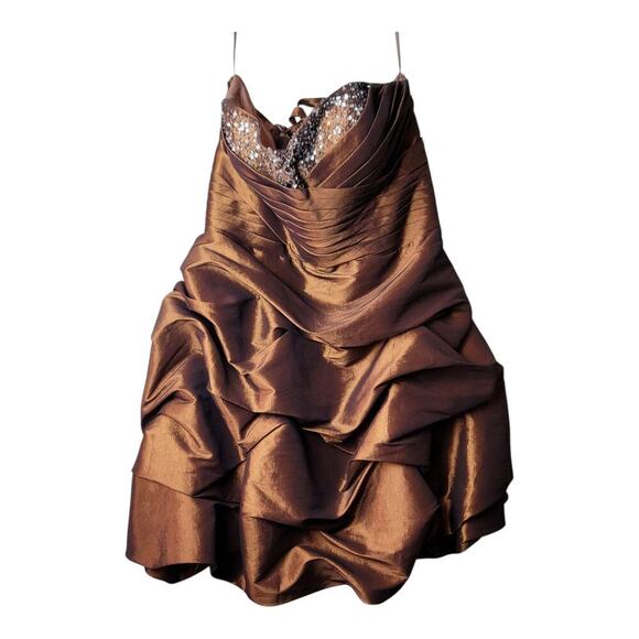 Aspeed Spaghetti Strap Cocktail Dress with Sequin Bead Embellishments Brown XL - Picture 2 of 16